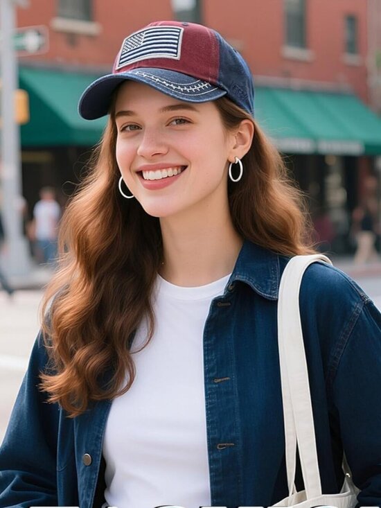 Women\'s Embroidered Baseball Cap Adjustable Soft Breathable Hats Red Blue Flag main image 5